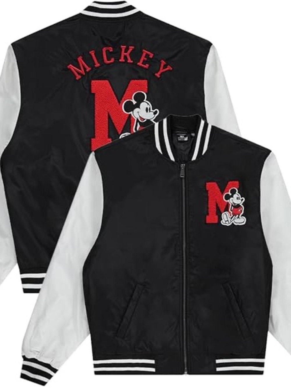 DISNEY Black & White Mickey Varsity Jacket with Red Applique women’s size small